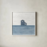 Rural Simplicity I Blue by Courtney Prahl. Shown in a crisp white glass frame for a clean and minimalist style. Available as an archival giclee rolled canvas, fine art paper, or poster print. SKU 80506a.
