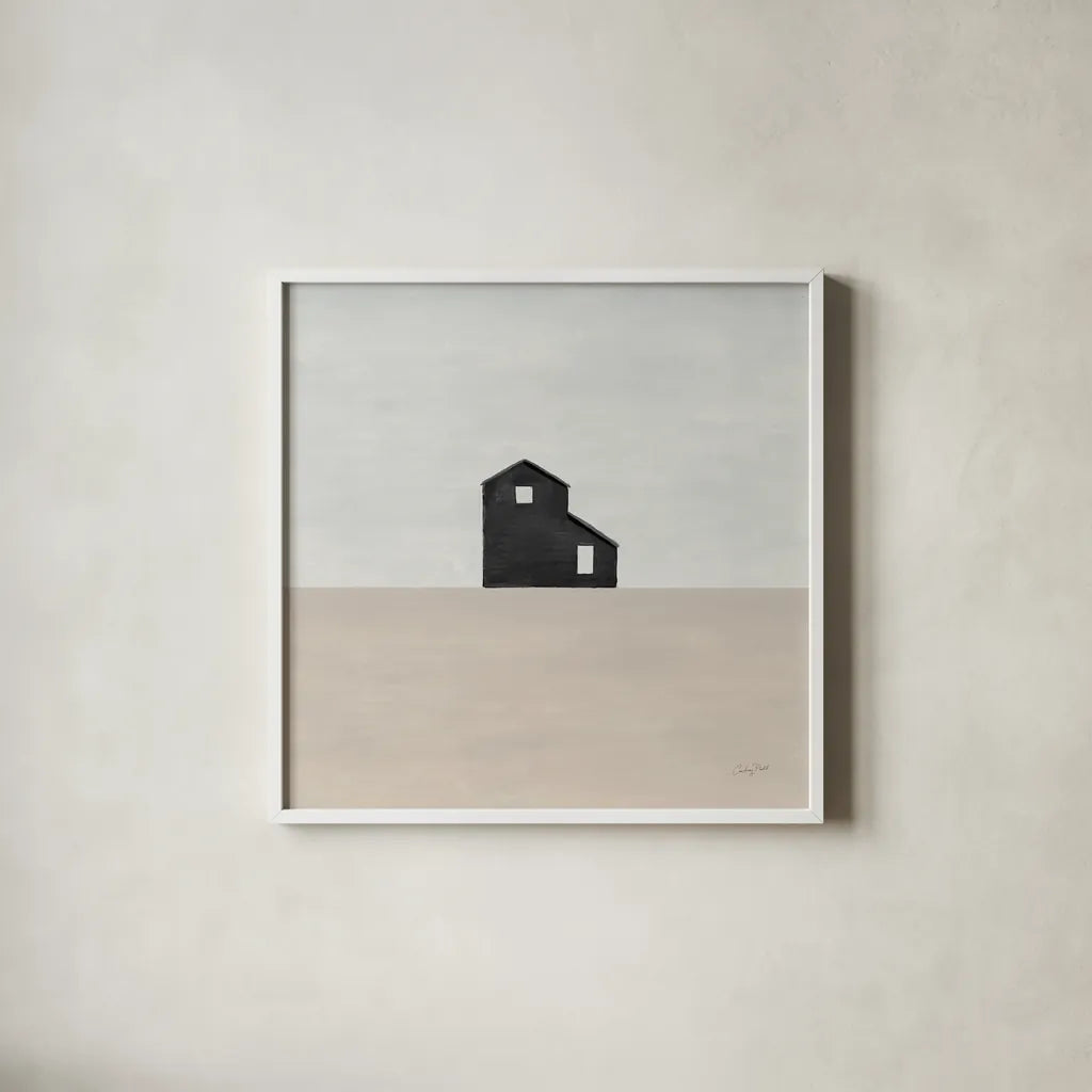 Rural Simplicity I Neutral by Courtney Prahl. Shown in a crisp white glass frame for a clean and minimalist style. Available as an archival giclee rolled canvas, fine art paper, or poster print. SKU 80508a.
