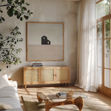 Rural Simplicity I Neutral by Courtney Prahl. Shown in a natural wood frame in a cozy modern living room. Available as an archival giclee rolled canvas, fine art paper, or poster print. SKU 80508a.