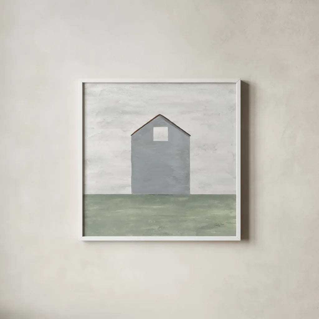 Rural Simplicity III by Courtney Prahl. Shown in a crisp white glass frame for a clean and minimalist style. Available as an archival giclee rolled canvas, fine art paper, or poster print. SKU 74102a.