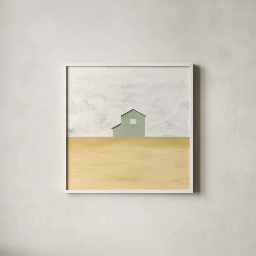 Rural Simplicity IV by Courtney Prahl. Shown in a crisp white glass frame for a clean and minimalist style. Available as an archival giclee rolled canvas, fine art paper, or poster print. SKU 74103a.