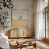 Rural Simplicity IV by Courtney Prahl. Shown in a natural wood frame in a cozy modern living room. Available as an archival giclee rolled canvas, fine art paper, or poster print. SKU 74103a.