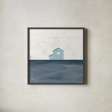 Rural Simplicity IV Blue by Courtney Prahl. Shown in a sleek black glass frame for a contemporary gallery look. Available as an archival giclee rolled canvas, fine art paper, or poster print. SKU 80507a.