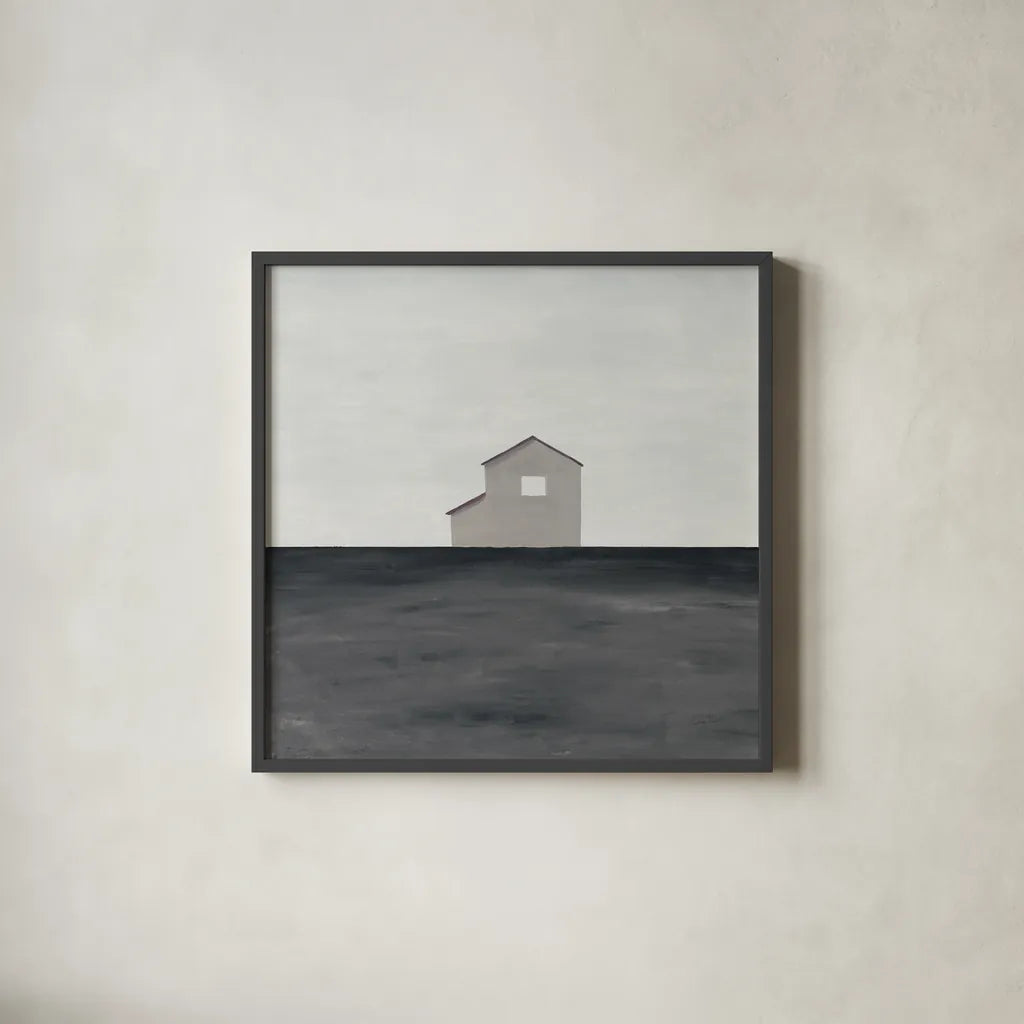 Rural Simplicity IV Neutral by Courtney Prahl. Shown in a sleek black glass frame for a contemporary gallery look. Available as an archival giclee rolled canvas, fine art paper, or poster print. SKU 80509a.