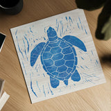 Sea Creature Turtle Blue by Courtney Prahl. Shown as a detailed flat fine art print, highlighting archival giclee quality. Available as an archival giclee rolled canvas, fine art paper, or poster print. SKU 21276a.