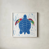 Sea Creature Turtle Color Square by Courtney Prahl. Shown in a crisp white glass frame for a clean and minimalist style. Available as an archival giclee rolled canvas, fine art paper, or poster print. SKU 13926a.
