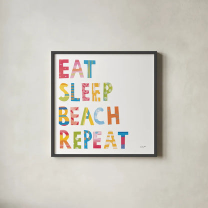 Sea Sand Sun I by Courtney Prahl. Shown in a sleek black glass frame for a contemporary gallery look. Available as an archival giclee rolled canvas, fine art paper, or poster print. SKU 58952a.