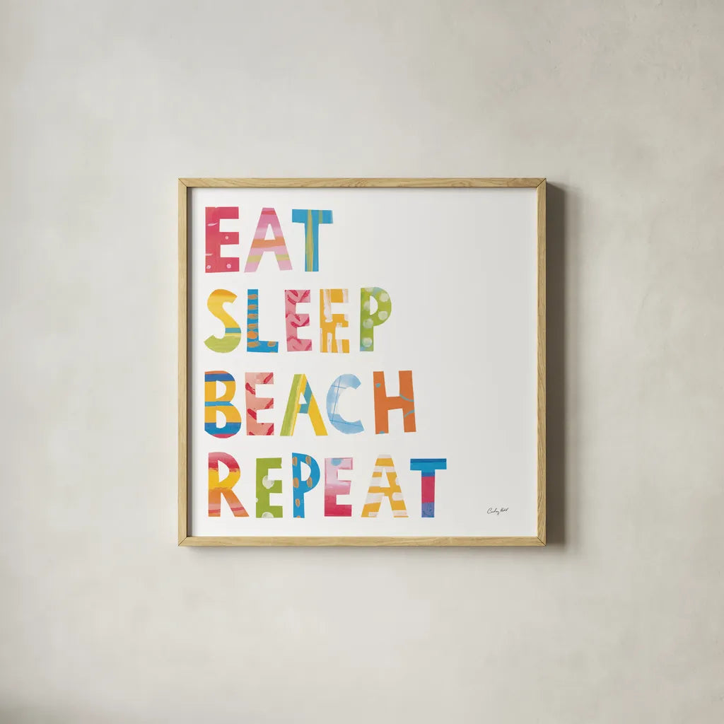 Sea Sand Sun I by Courtney Prahl. Shown in a natural wood glass frame for a timeless modern aesthetic. Available as an archival giclee rolled canvas, fine art paper, or poster print. SKU 58952a.