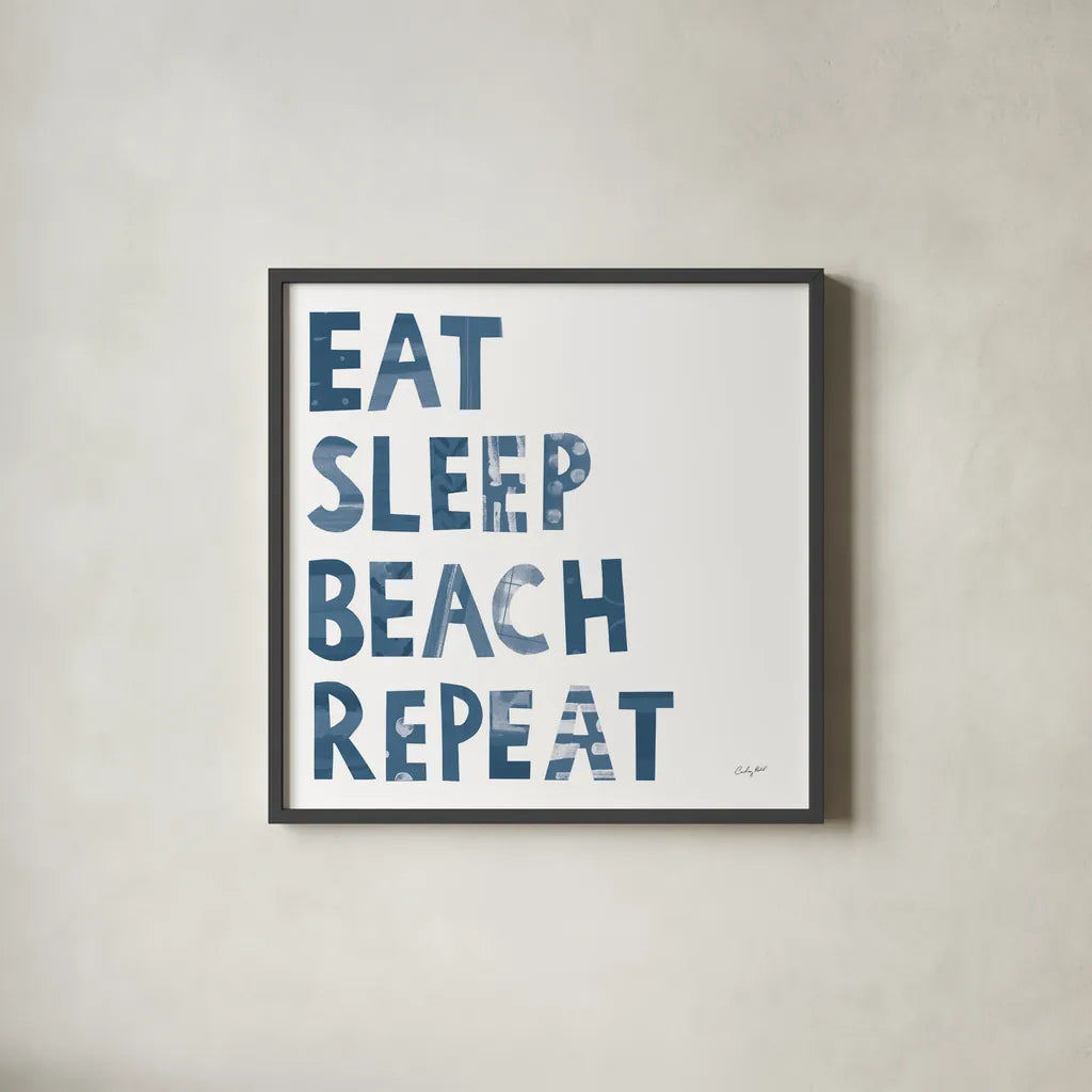 Sea Sand Sun I by Courtney Prahl. Shown in a sleek black glass frame for a contemporary gallery look. Available as an archival giclee rolled canvas, fine art paper, or poster print. SKU 75511a.