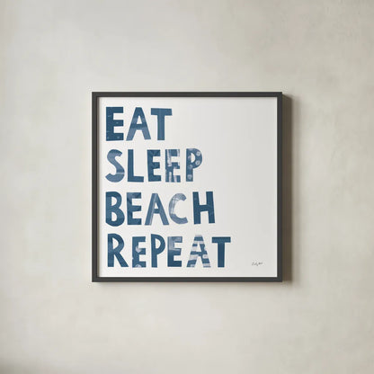 Sea Sand Sun I by Courtney Prahl. Shown in a sleek black glass frame for a contemporary gallery look. Available as an archival giclee rolled canvas, fine art paper, or poster print. SKU 75511a.