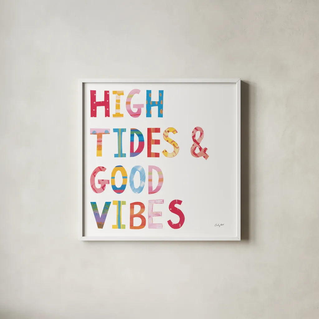 Sea Sand Sun II by Courtney Prahl. Shown in a crisp white glass frame for a clean and minimalist style. Available as an archival giclee rolled canvas, fine art paper, or poster print. SKU 58953a.