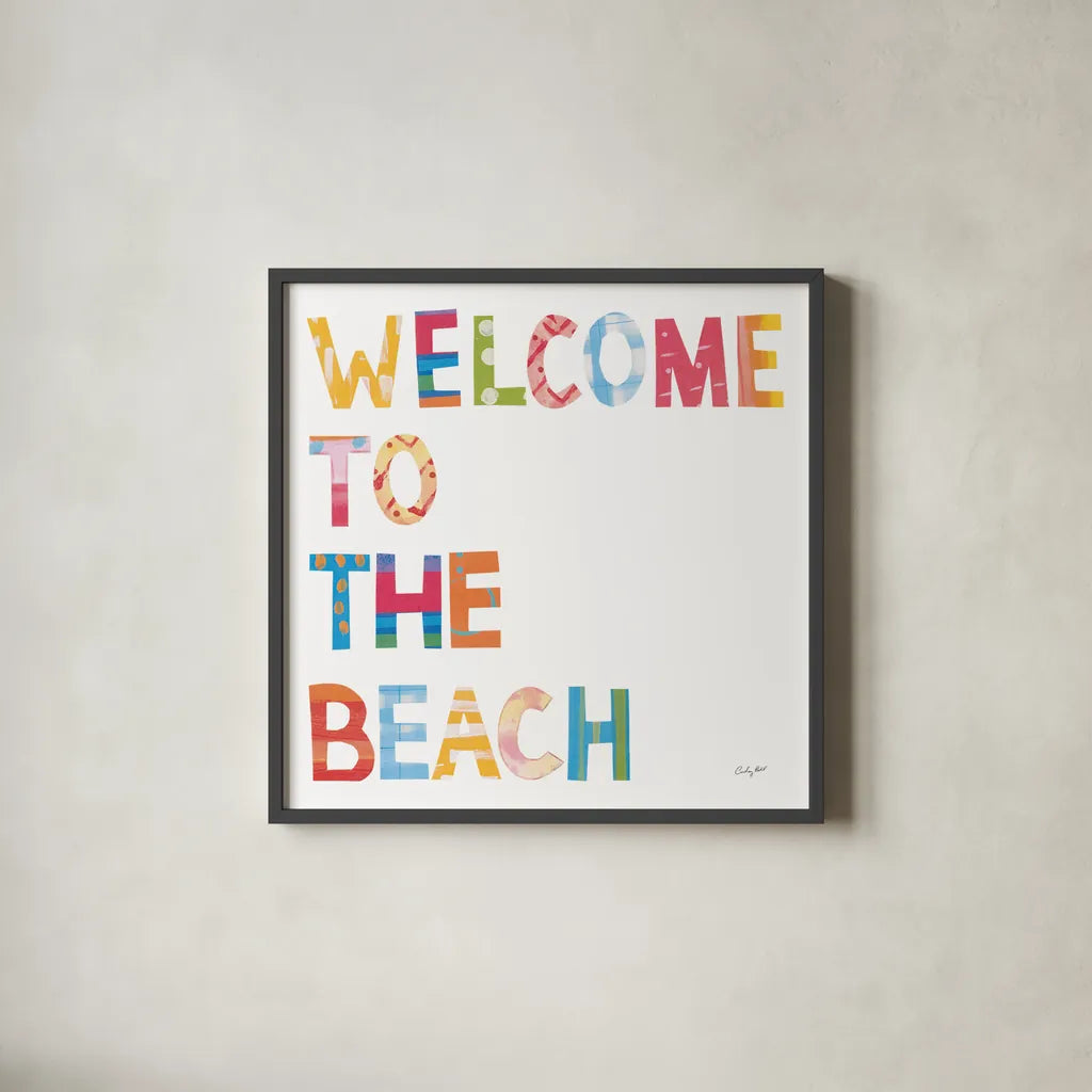 Sea Sand Sun III by Courtney Prahl. Shown in a sleek black glass frame for a contemporary gallery look. Available as an archival giclee rolled canvas, fine art paper, or poster print. SKU 58954a.