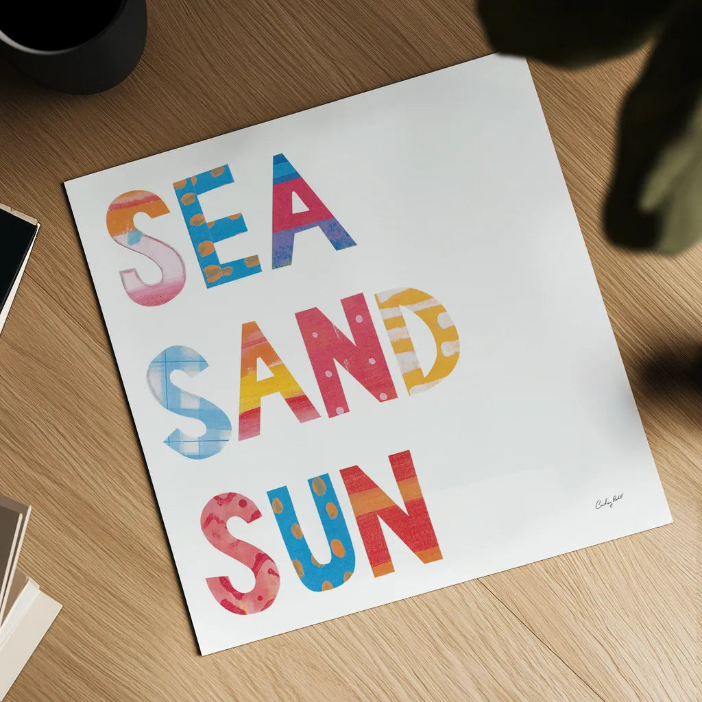 Sea Sand Sun IV by Courtney Prahl. Shown as a detailed flat fine art print, highlighting archival giclee quality. Available as an archival giclee rolled canvas, fine art paper, or poster print. SKU 58955a.