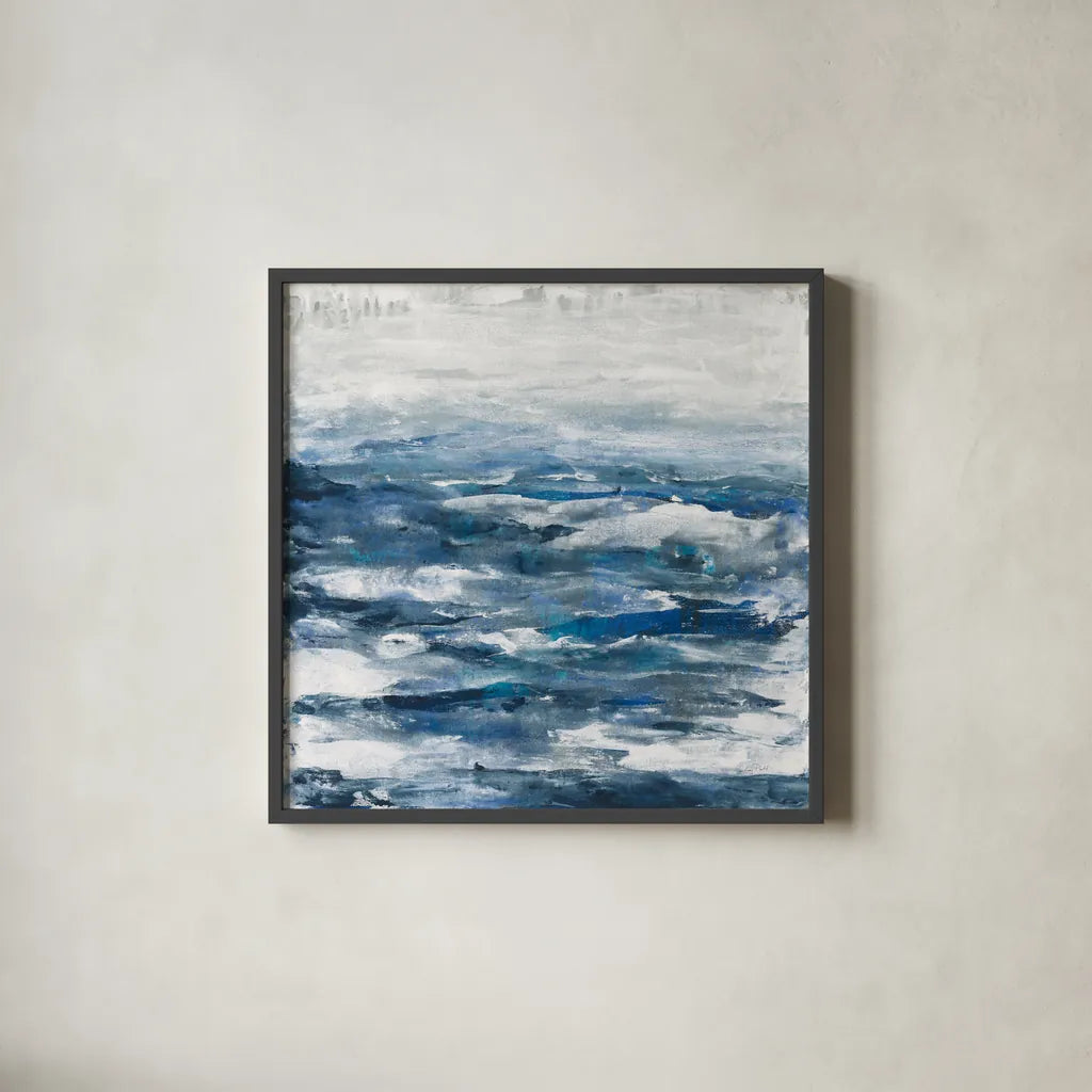 Seaside Escape III by Courtney Prahl. Shown in a sleek black glass frame for a contemporary gallery look. Available as an archival giclee rolled canvas, fine art paper, or poster print. SKU 61965a.