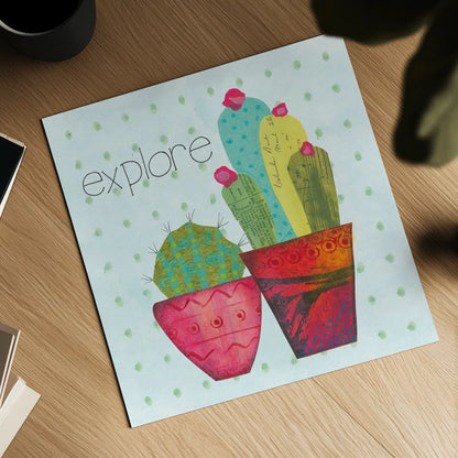 Southwest Cactus I by Courtney Prahl. Shown as a detailed flat fine art print, highlighting archival giclee quality. Available as an archival giclee rolled canvas, fine art paper, or poster print. SKU 37389a.