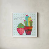 Southwest Cactus I by Courtney Prahl. Shown in a crisp white glass frame for a clean and minimalist style. Available as an archival giclee rolled canvas, fine art paper, or poster print. SKU 37389a.