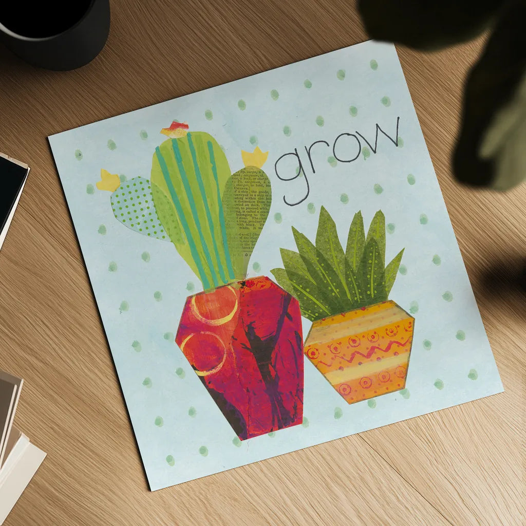 Southwest Cactus II by Courtney Prahl. Shown as a detailed flat fine art print, highlighting archival giclee quality. Available as an archival giclee rolled canvas, fine art paper, or poster print. SKU 37390a.