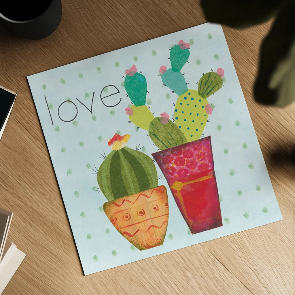 Southwest Cactus III by Courtney Prahl. Shown as a detailed flat fine art print, highlighting archival giclee quality. Available as an archival giclee rolled canvas, fine art paper, or poster print. SKU 37391a.