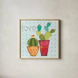 Southwest Cactus III by Courtney Prahl. Shown in a natural wood glass frame for a timeless modern aesthetic. Available as an archival giclee rolled canvas, fine art paper, or poster print. SKU 37391a.
