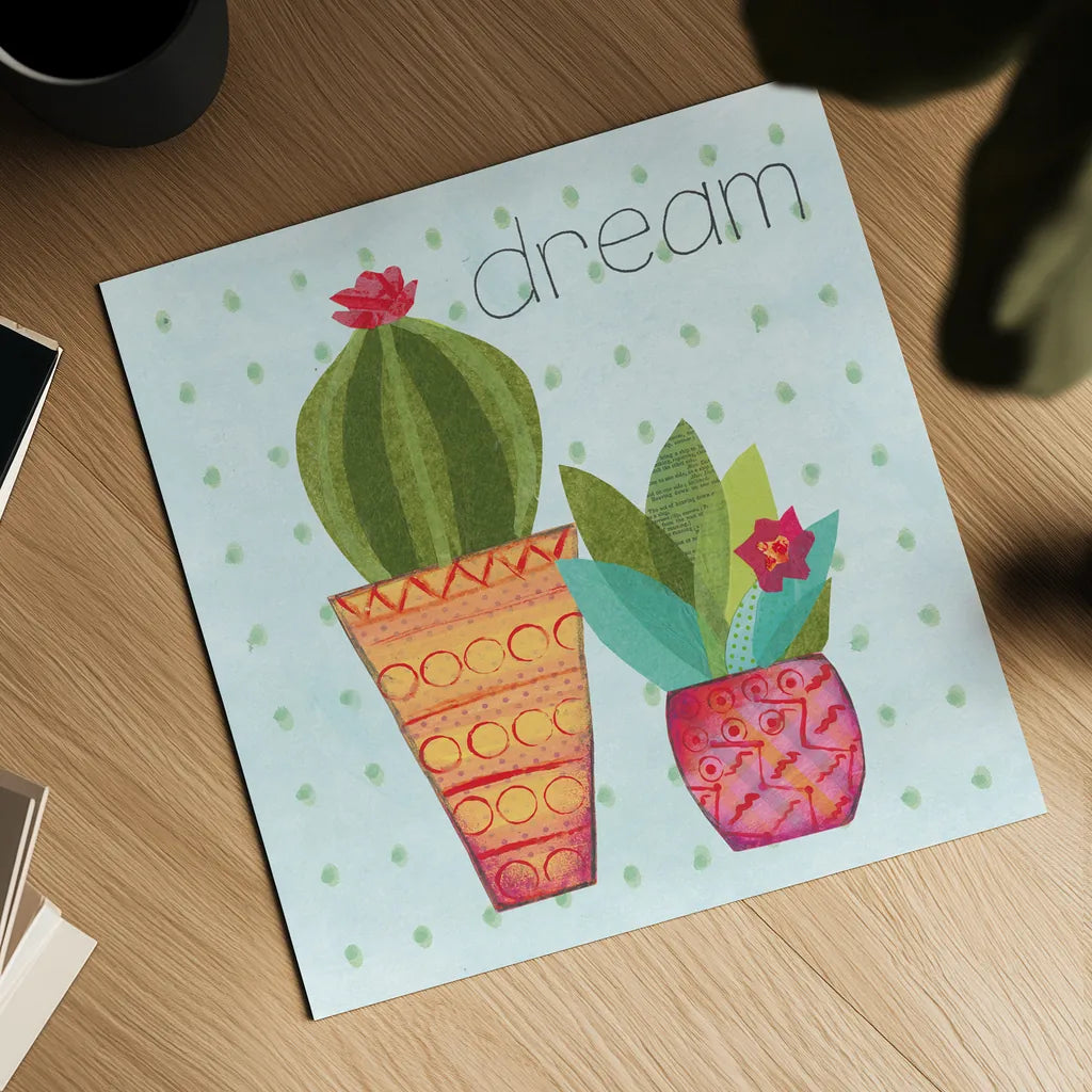 Southwest Cactus IV by Courtney Prahl. Shown as a detailed flat fine art print, highlighting archival giclee quality. Available as an archival giclee rolled canvas, fine art paper, or poster print. SKU 37392a.