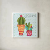 Southwest Cactus IV by Courtney Prahl. Shown in a crisp white glass frame for a clean and minimalist style. Available as an archival giclee rolled canvas, fine art paper, or poster print. SKU 37392a.