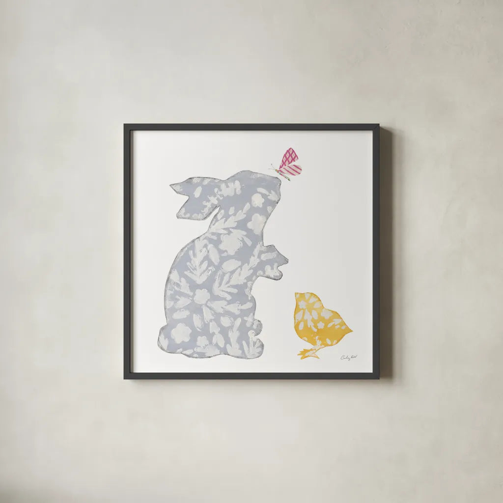 Spring Has Sprung I by Courtney Prahl. Shown in a sleek black glass frame for a contemporary gallery look. Available as an archival giclee rolled canvas, fine art paper, or poster print. SKU 43715a.