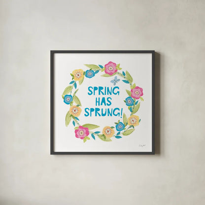 Spring Has Sprung II by Courtney Prahl. Shown in a sleek black glass frame for a contemporary gallery look. Available as an archival giclee rolled canvas, fine art paper, or poster print. SKU 43716a.