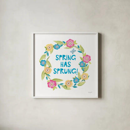 Spring Has Sprung II by Courtney Prahl. Shown in a crisp white glass frame for a clean and minimalist style. Available as an archival giclee rolled canvas, fine art paper, or poster print. SKU 43716a.