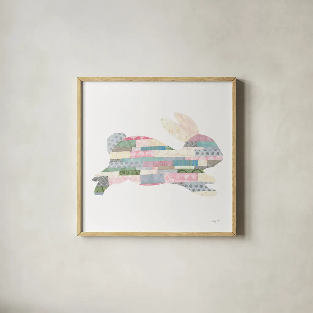 Spring into Easter I by Courtney Prahl. Shown in a natural wood glass frame for a timeless modern aesthetic. Available as an archival giclee rolled canvas, fine art paper, or poster print. SKU 51567a.