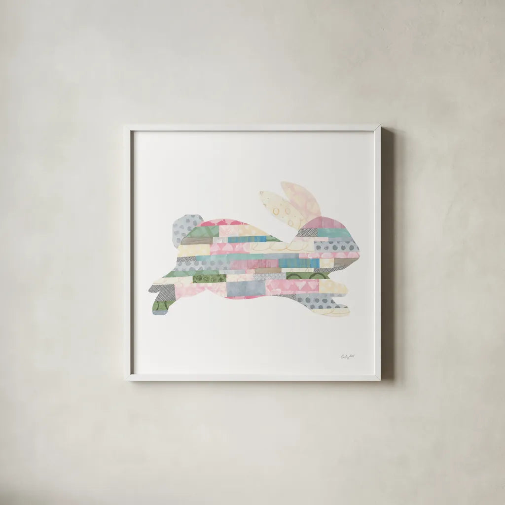 Spring into Easter I by Courtney Prahl. Shown in a crisp white glass frame for a clean and minimalist style. Available as an archival giclee rolled canvas, fine art paper, or poster print. SKU 51567a.