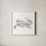 Spring into Easter I by Courtney Prahl. Shown in a crisp white glass frame for a clean and minimalist style. Available as an archival giclee rolled canvas, fine art paper, or poster print. SKU 51567a.