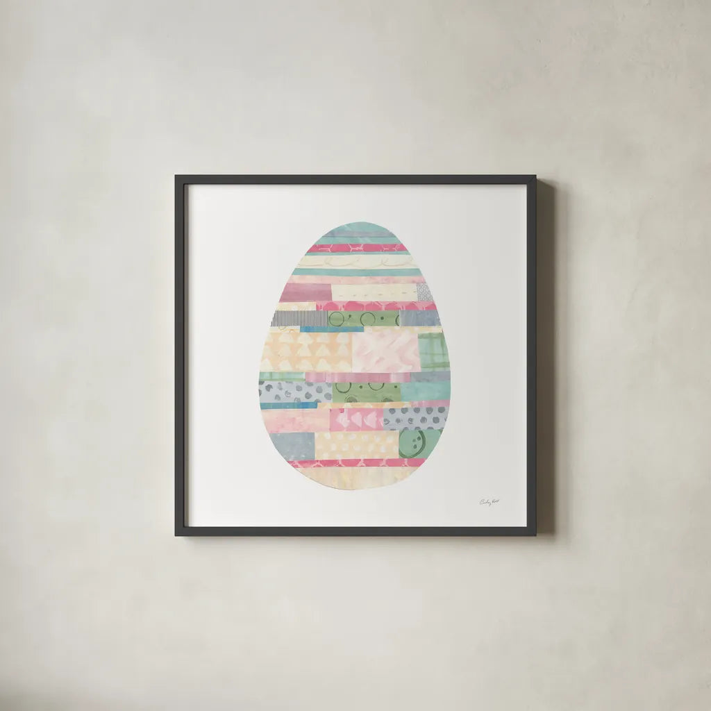 Spring into Easter II by Courtney Prahl. Shown in a sleek black glass frame for a contemporary gallery look. Available as an archival giclee rolled canvas, fine art paper, or poster print. SKU 51568a.