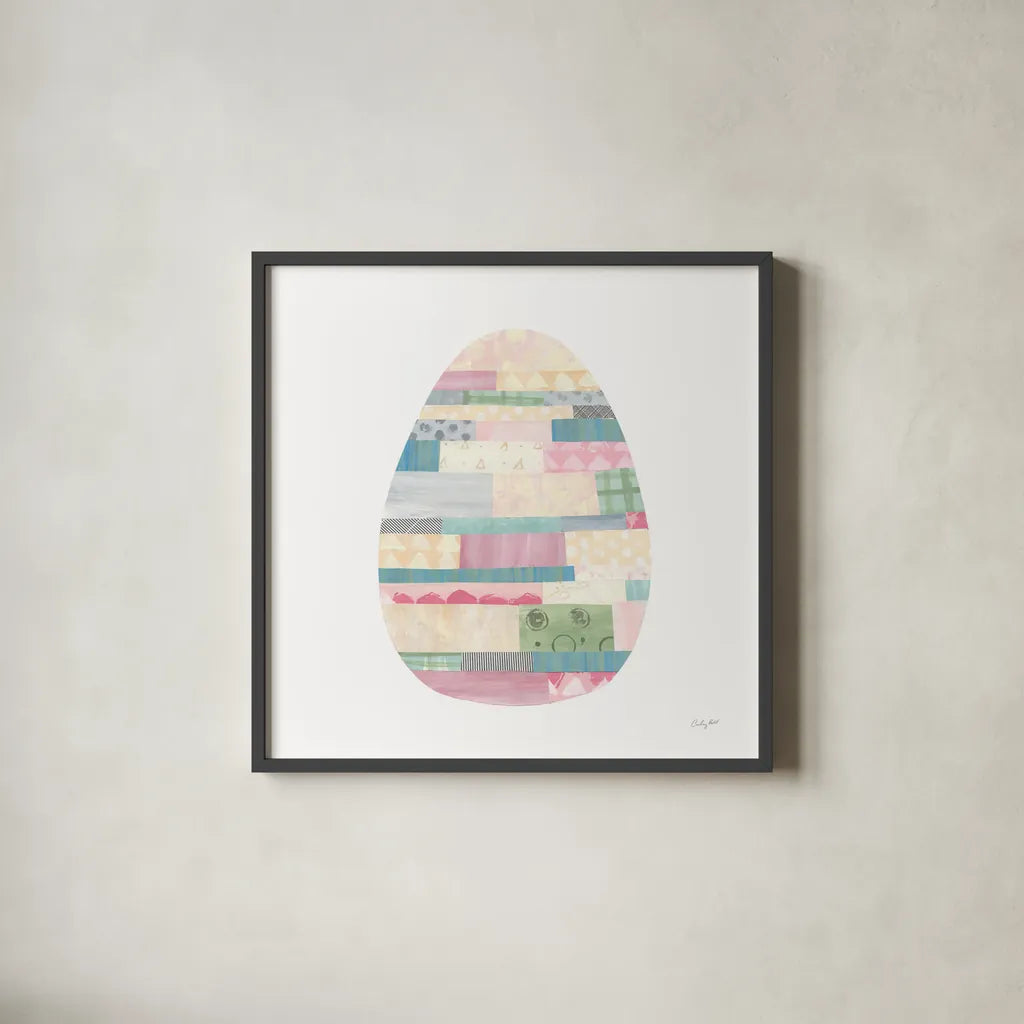 Spring into Easter III by Courtney Prahl. Shown in a sleek black glass frame for a contemporary gallery look. Available as an archival giclee rolled canvas, fine art paper, or poster print. SKU 51569a.