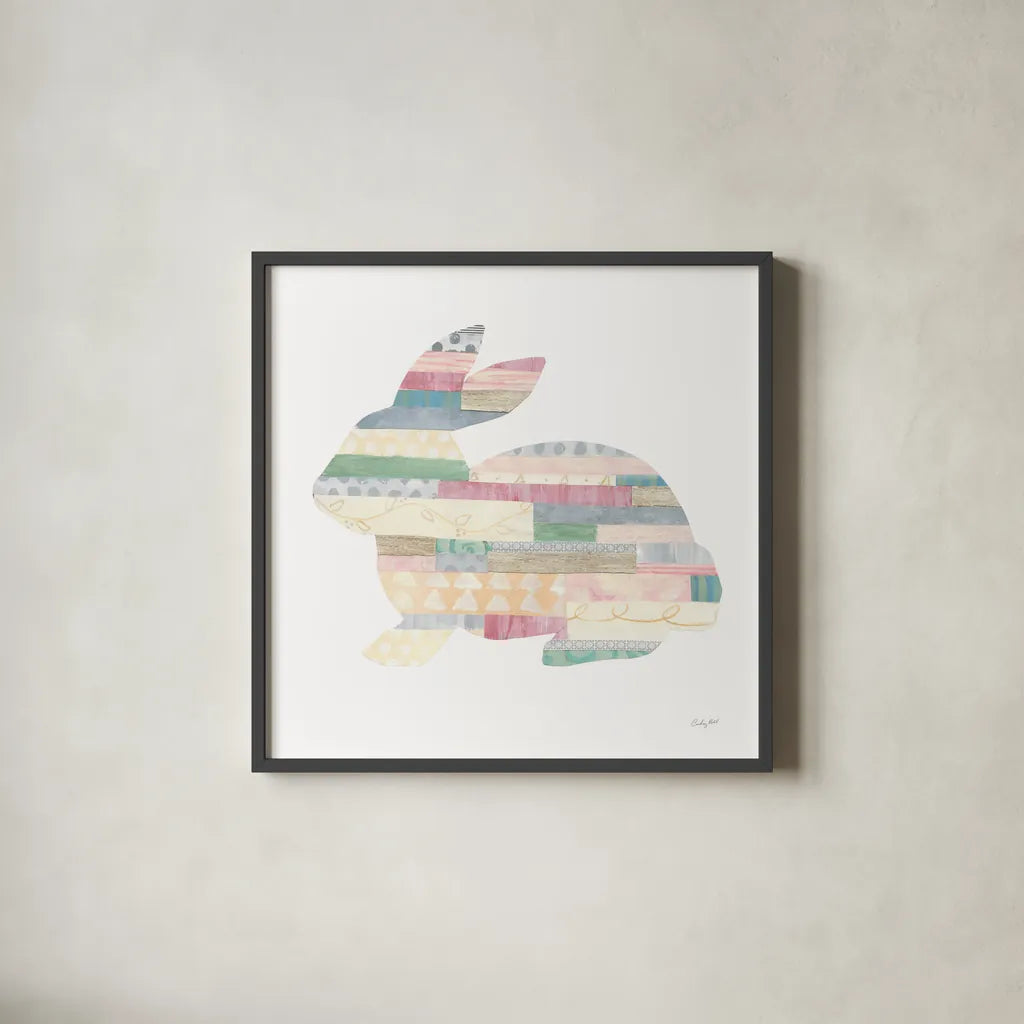 Spring into Easter IV by Courtney Prahl. Shown in a sleek black glass frame for a contemporary gallery look. Available as an archival giclee rolled canvas, fine art paper, or poster print. SKU 51570a.