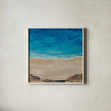 The Cove by Courtney Prahl. Shown in a crisp white glass frame for a clean and minimalist style. Available as an archival giclee rolled canvas, fine art paper, or poster print. SKU 90055a.
