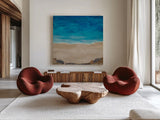 The Cove by Courtney Prahl. Shown as extra-large giant wall art in a modern living room. Available as an archival giclee rolled canvas, fine art paper, or poster print. SKU 90055a.