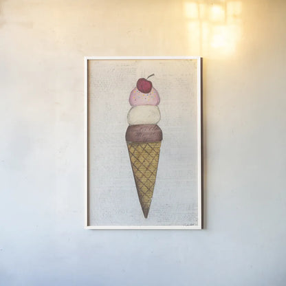 The Scoop I by Courtney Prahl. shown as a paper print in a white frame. Available as a archival giclee rolled canvas, fine art paper, or poster print. SKU 52498h.