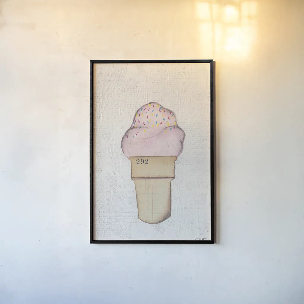 The Scoop II by Courtney Prahl. shown as a paper print in a black flame. Available as a archival giclee rolled canvas, fine art paper, or poster print. SKU 52499h.