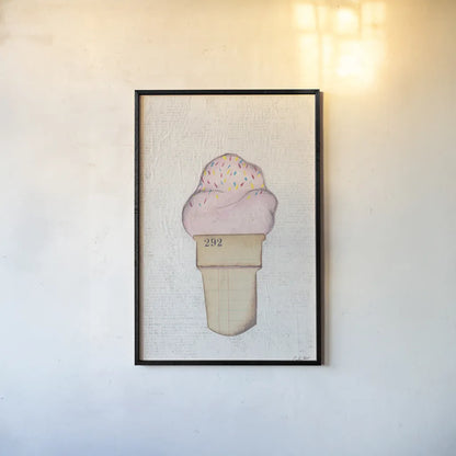 The Scoop II by Courtney Prahl. shown as a paper print in a black flame. Available as a archival giclee rolled canvas, fine art paper, or poster print. SKU 52499h.