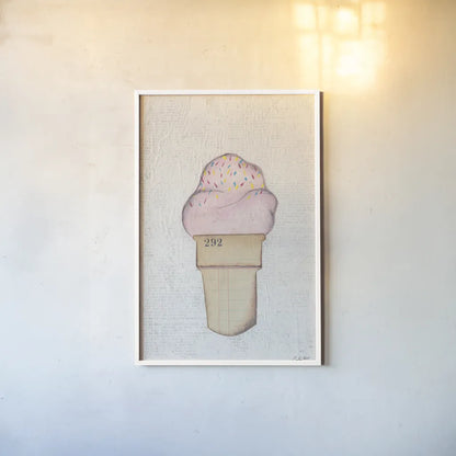The Scoop II by Courtney Prahl. shown as a paper print in a white frame. Available as a archival giclee rolled canvas, fine art paper, or poster print. SKU 52499h.