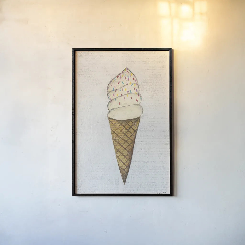 The Scoop III by Courtney Prahl. shown as a paper print in a black flame. Available as a archival giclee rolled canvas, fine art paper, or poster print. SKU 52500h.