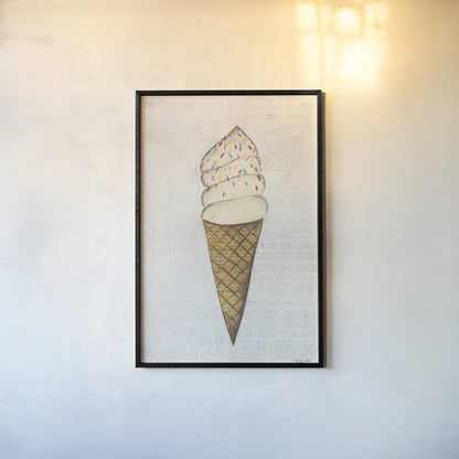 The Scoop III by Courtney Prahl. shown as a paper print in a black flame. Available as a archival giclee rolled canvas, fine art paper, or poster print. SKU 52500h.