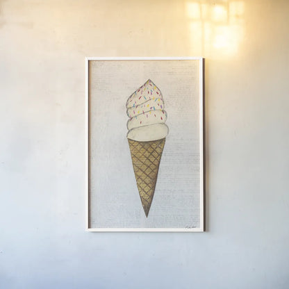 The Scoop III by Courtney Prahl. shown as a paper print in a white frame. Available as a archival giclee rolled canvas, fine art paper, or poster print. SKU 52500h.