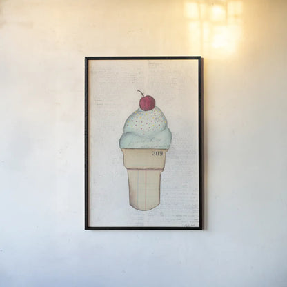 The Scoop IV by Courtney Prahl. shown as a paper print in a black flame. Available as a archival giclee rolled canvas, fine art paper, or poster print. SKU 52501h.