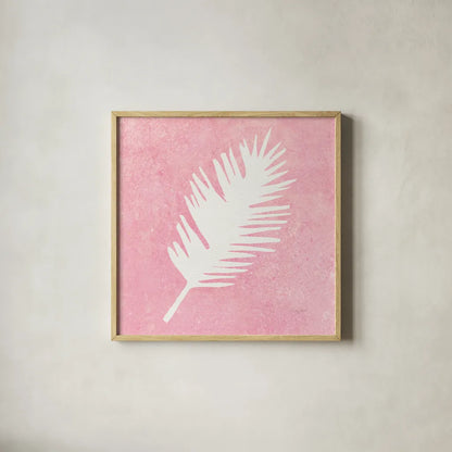 Tropical Fun Palms Silhouette I by Courtney Prahl. Shown in a natural wood glass frame for a timeless modern aesthetic. Available as an archival giclee rolled canvas, fine art paper, or poster print. SKU 35707a.