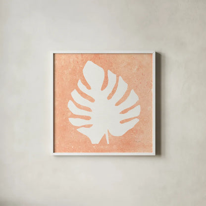 Tropical Fun Palms Silhouette II by Courtney Prahl. Shown in a crisp white glass frame for a clean and minimalist style. Available as an archival giclee rolled canvas, fine art paper, or poster print. SKU 35708a.