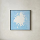 Tropical Fun Palms Silhouette III by Courtney Prahl. Shown in a sleek black glass frame for a contemporary gallery look. Available as an archival giclee rolled canvas, fine art paper, or poster print. SKU 35709a.