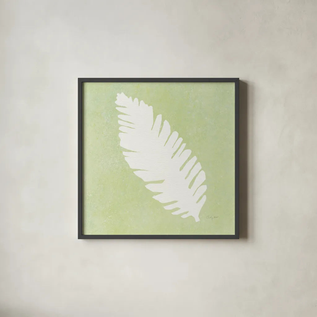 Tropical Fun Palms Silhouette IV by Courtney Prahl. Shown in a sleek black glass frame for a contemporary gallery look. Available as an archival giclee rolled canvas, fine art paper, or poster print. SKU 35710a.