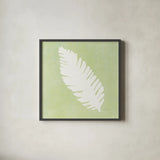 Tropical Fun Palms Silhouette IV by Courtney Prahl. Shown in a sleek black glass frame for a contemporary gallery look. Available as an archival giclee rolled canvas, fine art paper, or poster print. SKU 35710a.