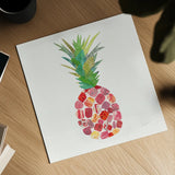 Tropical Fun Pineapple I by Courtney Prahl. Shown as a detailed flat fine art print, highlighting archival giclee quality. Available as an archival giclee rolled canvas, fine art paper, or poster print. SKU 35701a.